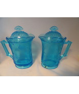 Persian Blue Pressed Glass Floral Pattern Lidded Creamer Syrup Pitcher2 - £12.74 GBP