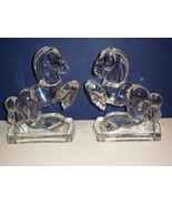 PAIR (Two) New Martinsville CRYSTAL GLASS REARING HORSE BOOKENDS 1940&#39;s ... - £56.90 GBP