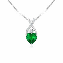 ANGARA Natural Emerald Solitaire Pendant with Diamond in Silver for Women (5mm) - £232.27 GBP+