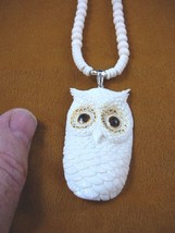(j-owl-12) White Owl bird aceh bovine bone pendant carving owls artic NE... - $37.16