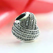 925 Sterling Silver Love Lines Charm Bead with Clear Zirconia  - £13.66 GBP