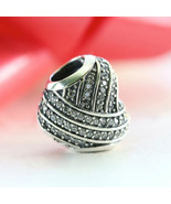 925 Sterling Silver Love Lines Charm Bead with Clear Zirconia  - $316.96 MXN