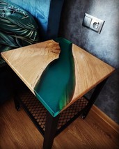 Green Epoxy Tabletop, Epoxy Side Table, Epoxy Bedroom Table, Resin Conso... - $416.57+
