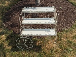 Mcm 3 Niveaux Métal Fleur Cart Plante Support Étagère Patio Blanc Wheelse - $4,772.19 MXN