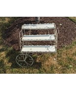 Mcm 3 Niveaux Métal Fleur Cart Plante Support Étagère Patio Blanc Wheelse - €223,56 EUR