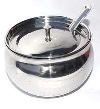 Stainless Steel Puja Ghee Oil Pot with Spoon for Kitchen Storage Container (Silv - £16.45 GBP