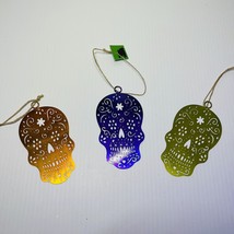 Day Of The Dead Christmas Ornaments Metal Skulls Set Of 3 World Market Lot 2 - £19.78 GBP