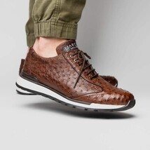 Hand painted genuine ostrich quill Sneaker Shoes Scanno Antique Brown image 7