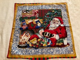 Vintage Christmas Fabic Handmade Pillow Cover UNSTUFFED 17 X 17 Santa Sled - $24.50