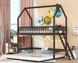 , Wooden Twin Floor Bunk Beds With Extending Trundle And Ladder, Low Bun... - $559.99
