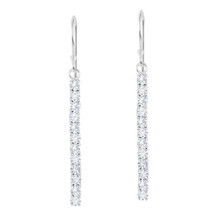 Elegant Clear White CZ Studded Sterling Silver Vertical Bar Drop Earrings - £12.96 GBP