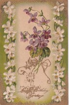 Birthday Greetings White Purple Flowers 1909 Germany Postcard E09 - $4.99