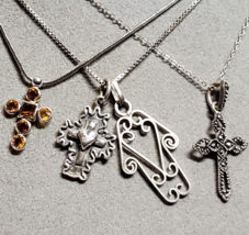 3 PC Pendant Necklace Lot ALL 925 STERLING SILVER Cross Hand of Fatima H... - £29.19 GBP