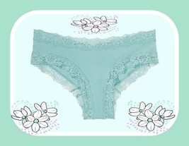 XS Seafoam Teal Victoria&#39;s Secret Stretch Cotton Lace-Waist &amp; Leg Cheeky Pantie - £8.69 GBP