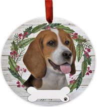 Beagle Dog Wreath Ornament Personalizable Christmas Tree Holiday Decoration - $14.35