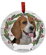 Beagle Dog Wreath Ornament Personalizable Christmas Tree Holiday Decoration - £11.33 GBP