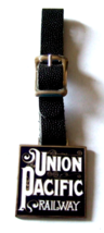 ENAMEL &amp; CAST UNION PACIFIC RAILWAY WATCH FOB WITH STRAP - $22.50