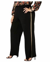 NY Collection Women Plus Size 2XP Black Gold Metallic Stripe High Rise Pants NEW - £13.84 GBP
