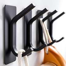 4-Pack Black Stainless Steel Adhesive Hooks - Upgraded Strong Self-Adhes... - $14.77