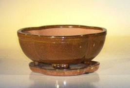 &quot;Aztec Orange Ceramic Bonsai Pot - Lotus ShapeProfessional Series with Attach... - £46.41 GBP