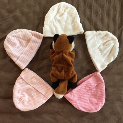 Gerber 5 Girls Pink / White Solid, Striped, &amp; Polka Dot Baby / Infant Hats - $5.04