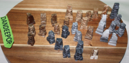 32 Piece Vintage Original Hand Carved Marble Onyx Stone Chess Game Pieces - $39.59