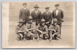 RPPC Four Dapper Men With Four Handsome Soldiers c1917 Real Photo Postcard S24 - £13.54 GBP