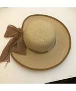Womens Beige/Brown Structured Curved Wide Brim Beach Bucket Straw Sun Hat - £7.77 GBP