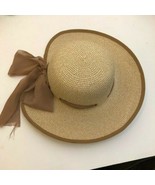 Womens Beige/Brown Structured Curved Wide Brim Beach Bucket Straw Sun Hat - €8,58 EUR