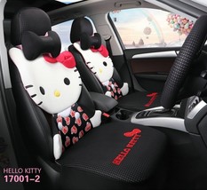 Hello Kitty Cartoon Car Seat Covers Set Universal Car Interior 4 Seasons Black  - £133.89 GBP