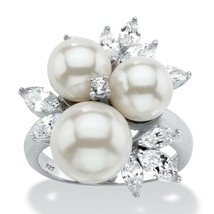 PalmBeach Jewelry 1.84 TCW Simulated Pearl and CZ Platinum-plated Silver Ring - £34.39 GBP