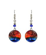 Round New Age Spiritual Tree of Life Graphic Metal Dangle Earrings - Wom... - €12,87 EUR