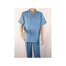 Men 2pc Walking Leisure Suit Short Sleeves By DREAMS 255-11 Solid Sky Blue image 7