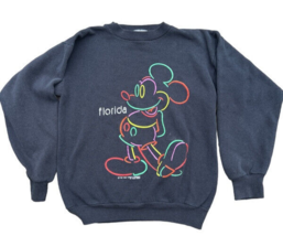 Size  M Vintage 80s Mickey Mouse Disney Velva Sheen Made in USA Neon Sweatshirt - £19.23 GBP