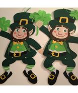 St Patricks Day 2 pc hanger door wall set Leprechaun sign clover green new - $24.99