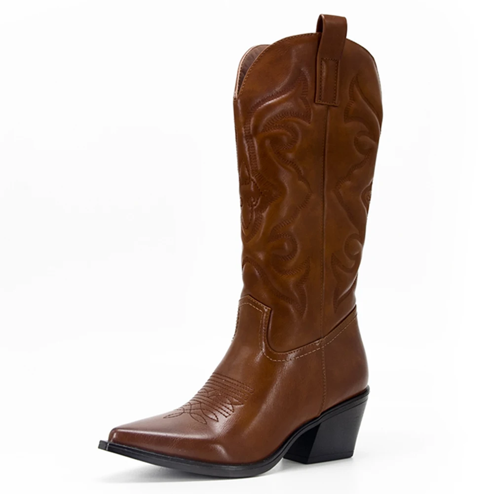 boy Western Boots For Women Shiny lic Women&#39;s Embroidery Knee High Stiletto Poin - £109.31 GBP