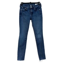 Rag &amp; Bone SZ 26 Ankle Skinny Jean Tonal River Raw Hem Low-Rise Medium Wash Blue - £17.52 GBP