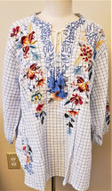 Johnny Was Embroidered Blouse Sz-1X Plaid/Multicolor Floral - £152.69 GBP