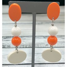 Orange White Dangle Earrings Vintage Halloween Retro 80s Plastic Beads - £12.23 GBP