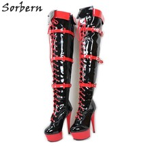 Luxury Patent Leather 15Cm Extrem High Heels Over The Knee Thigh High Boots Wome - £171.34 GBP