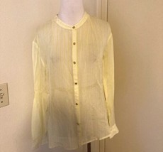 JUICY COUTURE Yellow &amp; White Striped Button Down 100% Silk Shirt - £18.66 GBP