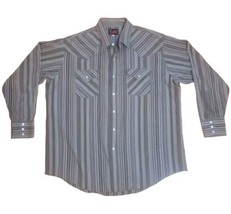 Plains Western Wear Mens XL Pearl Snap Shirt Brown, Striped, Flap Pocket... - £14.66 GBP