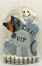 Vintage Halloween Cat Ghost Graveyard Candle New in Packaging 5&quot; SKU H498 - £20.09 GBP