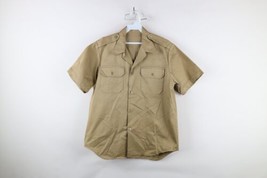 Vintage 60s Military Mens Large Distressed 1960 8.2 oz Khaki Field Shirt USA - £45.05 GBP