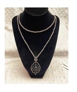 Chico&#39;s Signature Hematite Beaded Long Necklace w/Black Cat&#39;s Eye Center... - €25,43 EUR