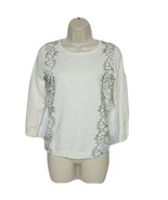 Ann Taylor Heavyweight Sweater Small Cream Geometric Lace Fringe Long Sl... - $15.25