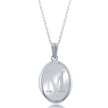 Sterling Silver Shiny Oval with Center &quot;M&quot; Initial Locket W/Chain - £65.30 GBP