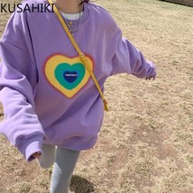 KUSAHIKI Purple Love Heart Fleece Sweatshirt Women Autumn Winter Causal Hoodies  - £111.13 GBP