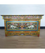 Tibetan Finest Buddhist Chokchi Wooden Carved Foldable Tea Table - Nepal - £469.09 GBP