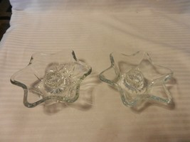Set of 2 Vintage Clear Glass Tapered Candle Holders, Star Shaped, 4.5&quot; diameter - £23.59 GBP